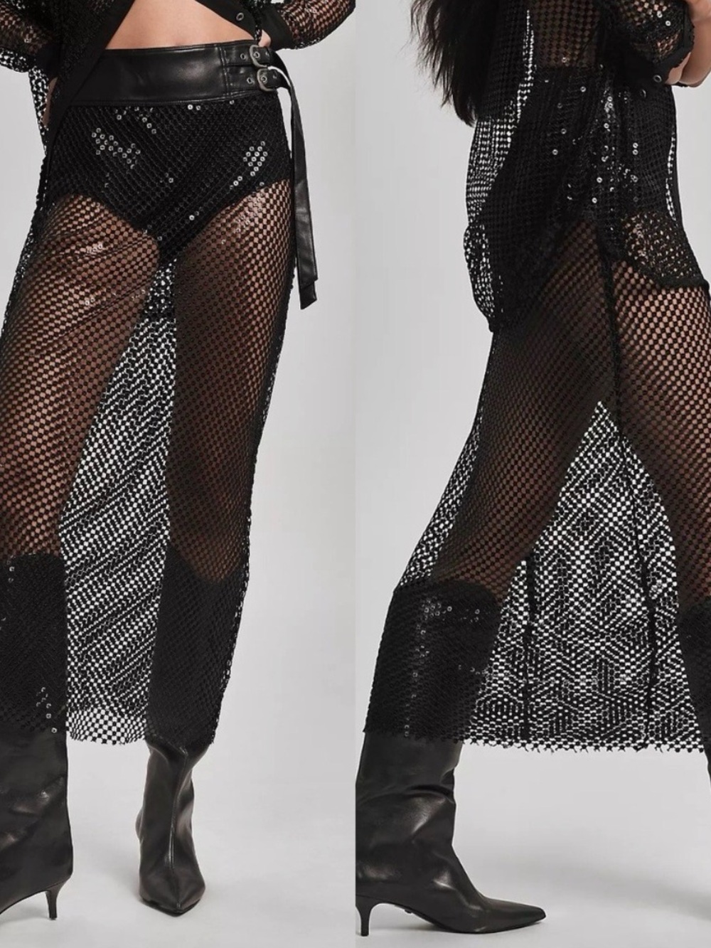 Pilcro Black Sequin Crochet Maxi Skirt